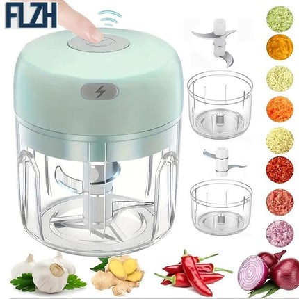GREEN Mini Electric Garlic Chopper, Meat Grinder, and Vegetable Chopper, USB Rechargeable Mini Food Blender, Efficient Small Food Processor, Suitable for Ginger, Chili, Fruits, and Meat.