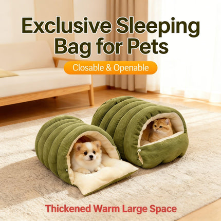 High-Elasticity Warm Cat Bed: 57×37×28cm Wrapped Design, Striped Fleece + Arctic Fleece Heat Retention, Removable & Washable（light beige）.