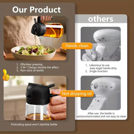 2-in-1 Precision Oil Control Bottle: Spray/Dispense Dual Modes, Leak-Proof, Effortless, Hands-Free..