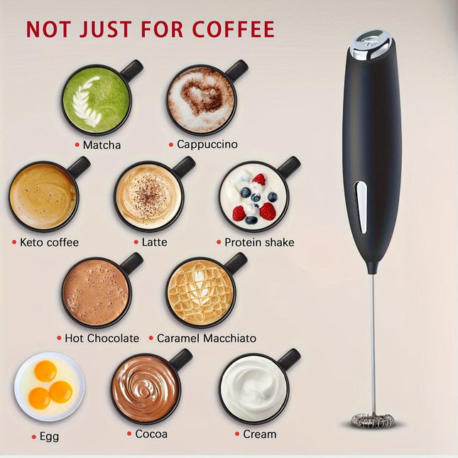 BLACK**Handheld Electric Frother | 10000 RPM Powerful Motor, One-Touch Start/Stop, Easily Froths, Mixes, and Blends – Your Kitchen Drink Essential Helper**.