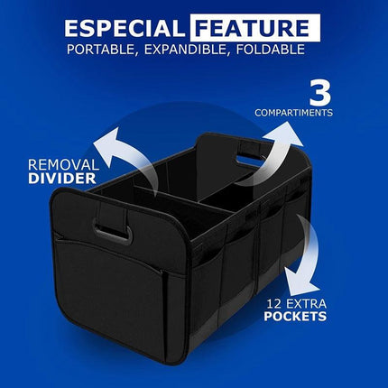 Black 3-in-1 Foldable Storage Organizer: Portable, Expandable, with Removable Dividers & 12 Extra Pockets – Your All-in-One Storage Solution.