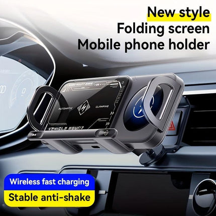 Smart Dual-Mode Rotating Stand: Foldable Design, Wireless Fast Charging, Anti-Shake, One-Touch Auto Rotation for Home, Office & Travel Use.