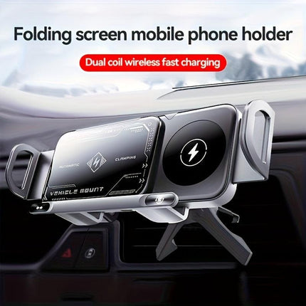 Smart Dual-Mode Rotating Stand: Foldable Design, Wireless Fast Charging, Anti-Shake, One-Touch Auto Rotation for Home, Office & Travel Use.