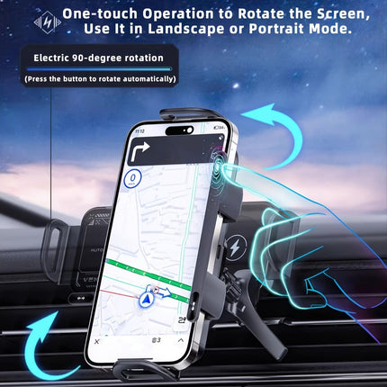 Smart Dual-Mode Rotating Stand: Foldable Design, Wireless Fast Charging, Anti-Shake, One-Touch Auto Rotation for Home, Office & Travel Use.