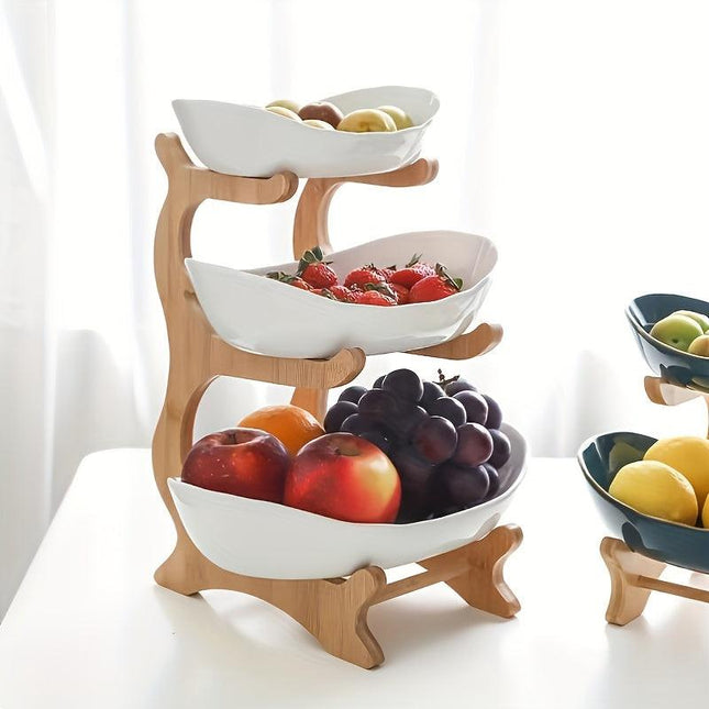 White**Nordic-Style Three-Tier Extendable Fruit Tray | Creative Living Room Snack Stand, Adjustable Height, Anti-Slip Expandable Display Tray**.