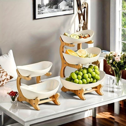White**Nordic-Style Three-Tier Extendable Fruit Tray | Creative Living Room Snack Stand, Adjustable Height, Anti-Slip Expandable Display Tray**.