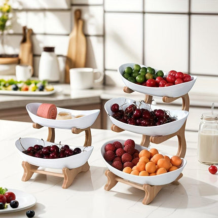 White**Nordic-Style Three-Tier Extendable Fruit Tray | Creative Living Room Snack Stand, Adjustable Height, Anti-Slip Expandable Display Tray**.