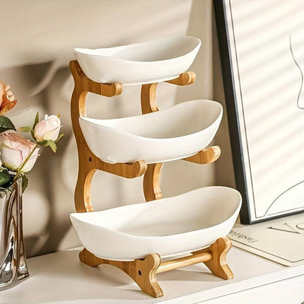 White**Nordic-Style Three-Tier Extendable Fruit Tray | Creative Living Room Snack Stand, Adjustable Height, Anti-Slip Expandable Display Tray**.