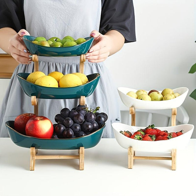 **Nordic-Style Three-Tier Extendable Fruit Tray | Creative Living Room Snack Stand, Adjustable Height, Anti-Slip Expandable Display Tray**(Green).