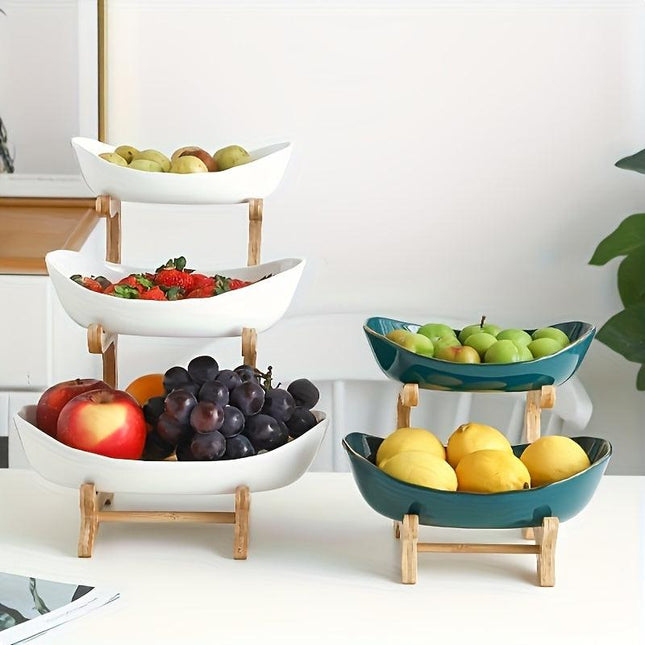 **Nordic-Style Two-Tier Extendable Fruit Tray | Creative Living Room Snack Stand, Adjustable Height, Anti-Slip Expandable Display Tray**(Green).