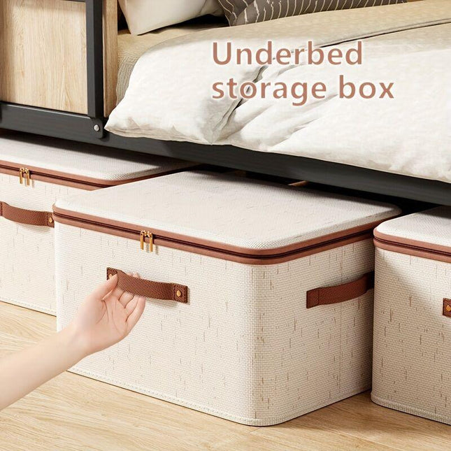 8L Double Zipper Storage Box with Faux Leather Handles | Large Capacity Lidded Basket, Perfect for Storing Clothes, Bedding, and Moving — Ideal for Bedrooms, Dorms, Studies, Wardrobes, Laundry Baskets, Shelf Bins, and Storage Racks..