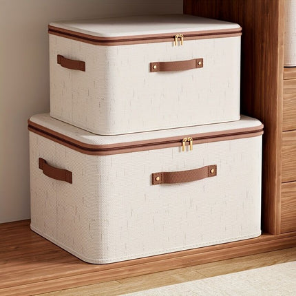 15L Double Zipper Storage Box with Faux Leather Handles | Large Capacity Lidded Basket, Perfect for Storing Clothes, Bedding, and Moving — Ideal for Bedrooms, Dorms, Studies, Wardrobes, Laundry Baskets, Shelf Bins, and Storage Racks..