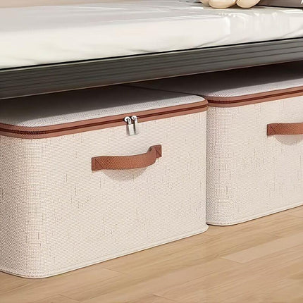 15L Double Zipper Storage Box with Faux Leather Handles | Large Capacity Lidded Basket, Perfect for Storing Clothes, Bedding, and Moving — Ideal for Bedrooms, Dorms, Studies, Wardrobes, Laundry Baskets, Shelf Bins, and Storage Racks..