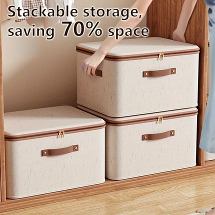 15L Double Zipper Storage Box with Faux Leather Handles | Large Capacity Lidded Basket, Perfect for Storing Clothes, Bedding, and Moving — Ideal for Bedrooms, Dorms, Studies, Wardrobes, Laundry Baskets, Shelf Bins, and Storage Racks..