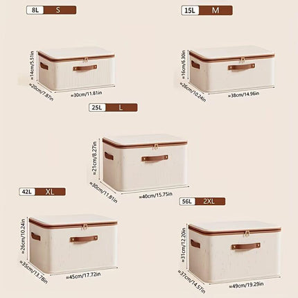 56L Double Zipper Storage Box with Faux Leather Handles | Large Capacity Lidded Basket, Perfect for Storing Clothes, Bedding, and Moving — Ideal for Bedrooms, Dorms, Studies, Wardrobes, Laundry Baskets, Shelf Bins, and Storage Racks..