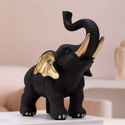 Vitality Corner — 1pc Lucky Fortune Elephant Decoration, Resin Statue Art Craft for Bookshelf Home Living Room Office Cafe Decor, Room Tabletop Display Entryway Ornament.