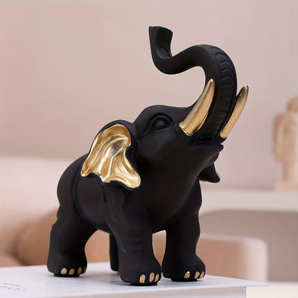 Vitality Corner — 1pc Lucky Fortune Elephant Decoration, Resin Statue Art Craft for Bookshelf Home Living Room Office Cafe Decor, Room Tabletop Display Entryway Ornament.