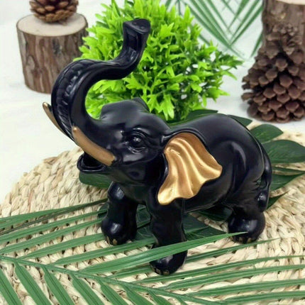 Vitality Corner — 1pc Lucky Fortune Elephant Decoration, Resin Statue Art Craft for Bookshelf Home Living Room Office Cafe Decor, Room Tabletop Display Entryway Ornament.