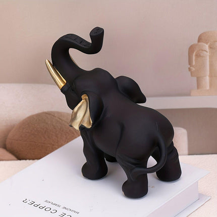 Vitality Corner — 1pc Lucky Fortune Elephant Decoration, Resin Statue Art Craft for Bookshelf Home Living Room Office Cafe Decor, Room Tabletop Display Entryway Ornament.