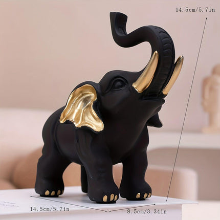 Vitality Corner — 1pc Lucky Fortune Elephant Decoration, Resin Statue Art Craft for Bookshelf Home Living Room Office Cafe Decor, Room Tabletop Display Entryway Ornament.