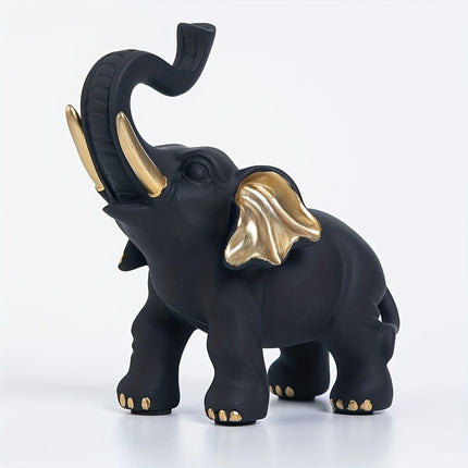Vitality Corner — 1pc Lucky Fortune Elephant Decoration, Resin Statue Art Craft for Bookshelf Home Living Room Office Cafe Decor, Room Tabletop Display Entryway Ornament.