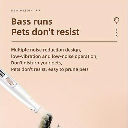 Low-Noise Pet Clipper for Dogs & Cats: Quiet Design to Reduce Stress, Rounded Blades for Gentle Grooming, 90-Minute Runtime.