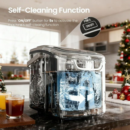 Desktop Ice Maker, Produces Ice in 6 Minutes with a Capacity of 26 Pounds, Energy-Saving 30% and Operating Noise Below 40 Decibels, Portable Ice Maker with Built-in Ice Basket, Suitable for Home and Camping.(BLACK).