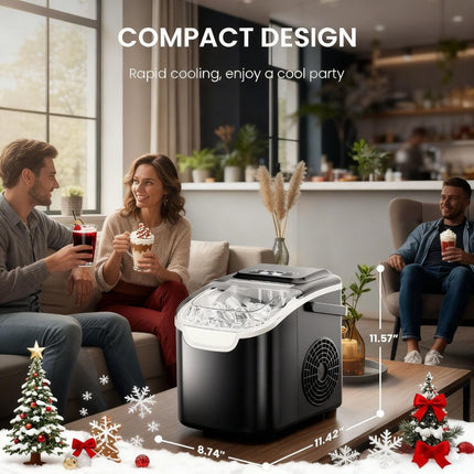 Desktop Ice Maker, Produces Ice in 6 Minutes with a Capacity of 26 Pounds, Energy-Saving 30% and Operating Noise Below 40 Decibels, Portable Ice Maker with Built-in Ice Basket, Suitable for Home and Camping.(GREY).