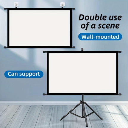 100in Portable and mobile projection screen with tripod stand, 16:9 HD format, suitable for home theater and indoor wall mounting. Made of polyester fabric, easy to set up and use. Ideal for office presentations and home entertainment, ready to use right.
