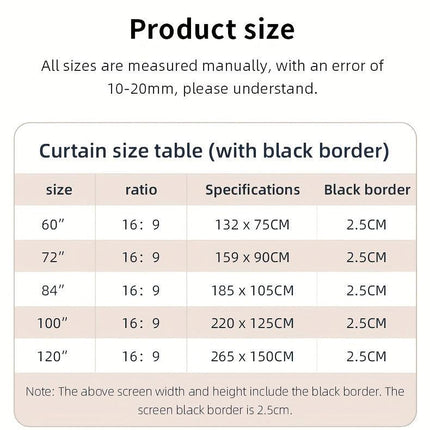 100in Portable and mobile projection screen with tripod stand, 16:9 HD format, suitable for home theater and indoor wall mounting. Made of polyester fabric, easy to set up and use. Ideal for office presentations and home entertainment, ready to use right.