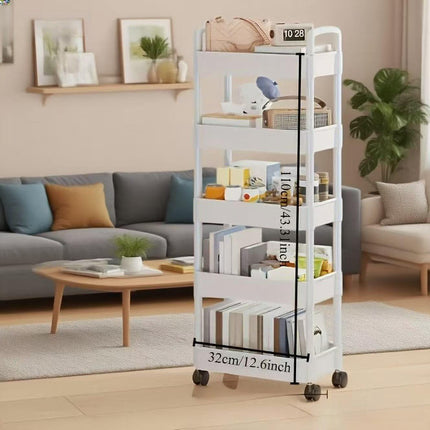 Five-Tier Rolling Cosmetics Storage Rack - Made of durable plastic, equipped with 360-degree swivel casters, strong load-bearing capacity - Suitable for bathroom, bedroom, kitchen, and home storage | BLACK.