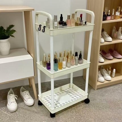 Five-Tier Rolling Cosmetics Storage Rack - Made of durable plastic, equipped with 360-degree swivel casters, strong load-bearing capacity - Suitable for bathroom, bedroom, kitchen, and home storage | BLACK.