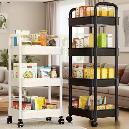 Five-Tier Rolling Cosmetics Storage Rack - Made of durable plastic, equipped with 360-degree swivel casters, strong load-bearing capacity - Suitable for bathroom, bedroom, kitchen, and home storage | BLACK.