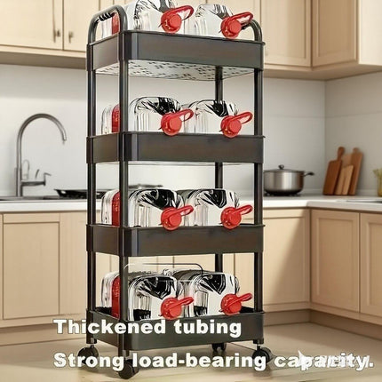 Five-Tier Rolling Cosmetics Storage Rack - Made of durable plastic, equipped with 360-degree swivel casters, strong load-bearing capacity - Suitable for bathroom, bedroom, kitchen, and home storage | White.