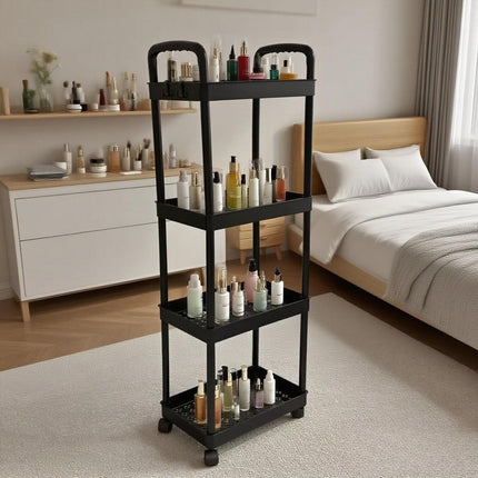 Five-Tier Rolling Cosmetics Storage Rack - Made of durable plastic, equipped with 360-degree swivel casters, strong load-bearing capacity - Suitable for bathroom, bedroom, kitchen, and home storage | White.