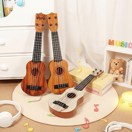 Acacia wood 17-inch Playable Ukulele Mini Guitar, lightweight and portable. Features comfortable nylon strings, includes a pick, and has open-style tuning pegs for precise tuning. Suitable for beginners and music enthusiasts, a popular gift choice for hol.