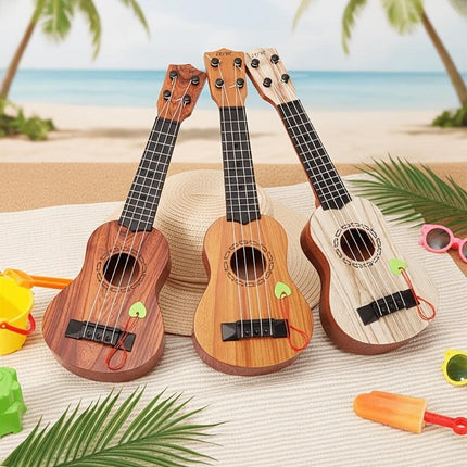 Acacia wood 17-inch Playable Ukulele Mini Guitar, lightweight and portable. Features comfortable nylon strings, includes a pick, and has open-style tuning pegs for precise tuning. Suitable for beginners and music enthusiasts, a popular gift choice for hol.
