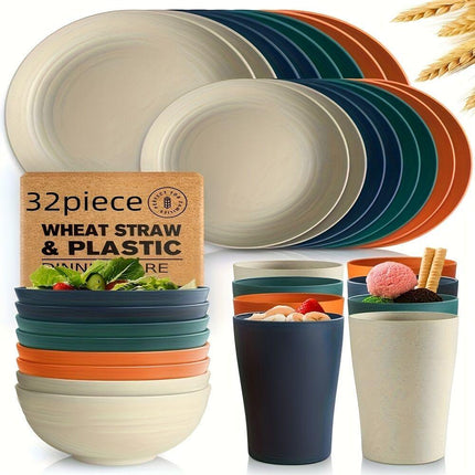 32件Eco-Friendly Wheat Straw Dinnerware: Stackable Design with Natural Texture, Illuminating the Sustainable Aesthetics of Every Meal.
