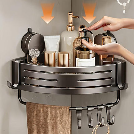 Space-Saving Suction Cup Bathroom Storage Rack | No Drilling Required, Strong Triangular Storage Shelf with Hooks, Suitable for Shower and Bathroom Walls/Tiles, Multi-Functional Organizer, All-Season Use, Bathroom Organization, Bathroom Accessories.
