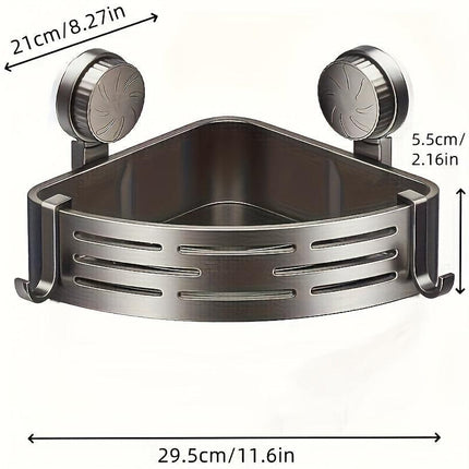 Space-Saving Suction Cup Bathroom Storage Rack | No Drilling Required, Strong Triangular Storage Shelf with Hooks, Suitable for Shower and Bathroom Walls/Tiles, Multi-Functional Organizer, All-Season Use, Bathroom Organization, Bathroom Accessories.