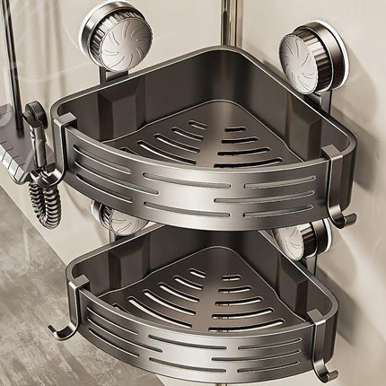 Space-Saving Suction Cup Bathroom Storage Rack | No Drilling Required, Strong Triangular Storage Shelf with Hooks, Suitable for Shower and Bathroom Walls/Tiles, Multi-Functional Organizer, All-Season Use, Bathroom Organization, Bathroom Accessories.