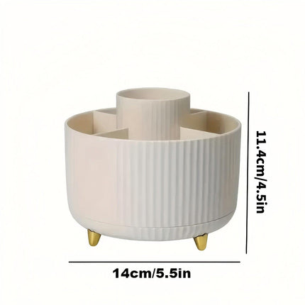360° Rotating Multi-Compartment Makeup Brush Holder: Luxurious Vertical Texture with Golden Feet Design, Scientifically Organized Storage, One Cylinder to Tidy Your Vanity Table..
