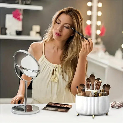 360° Rotating Multi-Compartment Makeup Brush Holder: Luxurious Vertical Texture with Golden Feet Design, Scientifically Organized Storage, One Cylinder to Tidy Your Vanity Table..