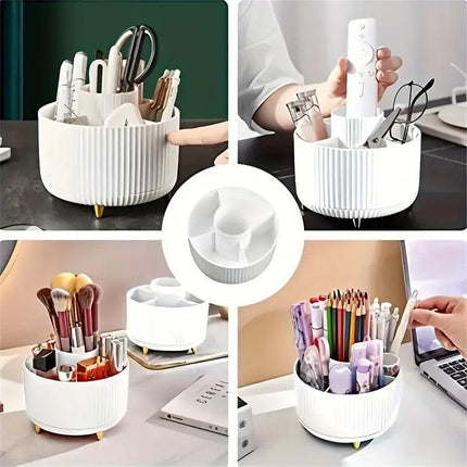 360° Rotating Multi-Compartment Makeup Brush Holder: Luxurious Vertical Texture with Golden Feet Design, Scientifically Organized Storage, One Cylinder to Tidy Your Vanity Table..