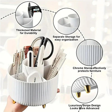 360° Rotating Multi-Compartment Makeup Brush Holder: Luxurious Vertical Texture with Golden Feet Design, Scientifically Organized Storage, One Cylinder to Tidy Your Vanity Table..