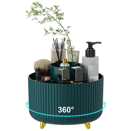 360° Rotating Multi-Compartment Makeup Brush Holder: Luxurious Vertical Texture with Golden Feet Design, Scientifically Organized Storage, One Cylinder to Tidy Your Vanity Table..