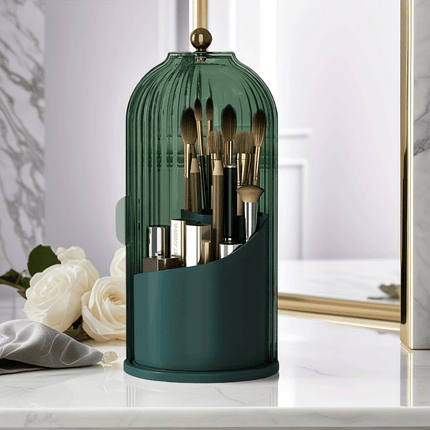 Transparent Rotating Makeup Brush Holder: 360° Rotation for Easy Access, Dust-Proof with Compartments, Neat and Portable(Transparent gray）.