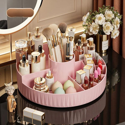 Rotatable Luxury Cosmetic Organizer Desk Large Capacity Skincare Storage Shelf Vanity Tidy Tray Cosmetic Storage Box（pink）.