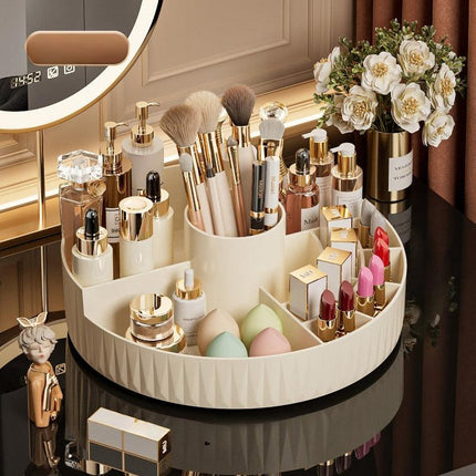 Rotatable Luxury Cosmetic Organizer Desk Large Capacity Skincare Storage Shelf Vanity Tidy Tray Cosmetic Storage Box（pink）.