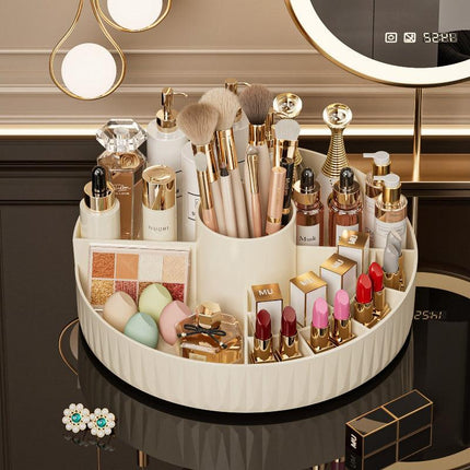 Rotatable Luxury Cosmetic Organizer Desk Large Capacity Skincare Storage Shelf Vanity Tidy Tray Cosmetic Storage Box（pink）.